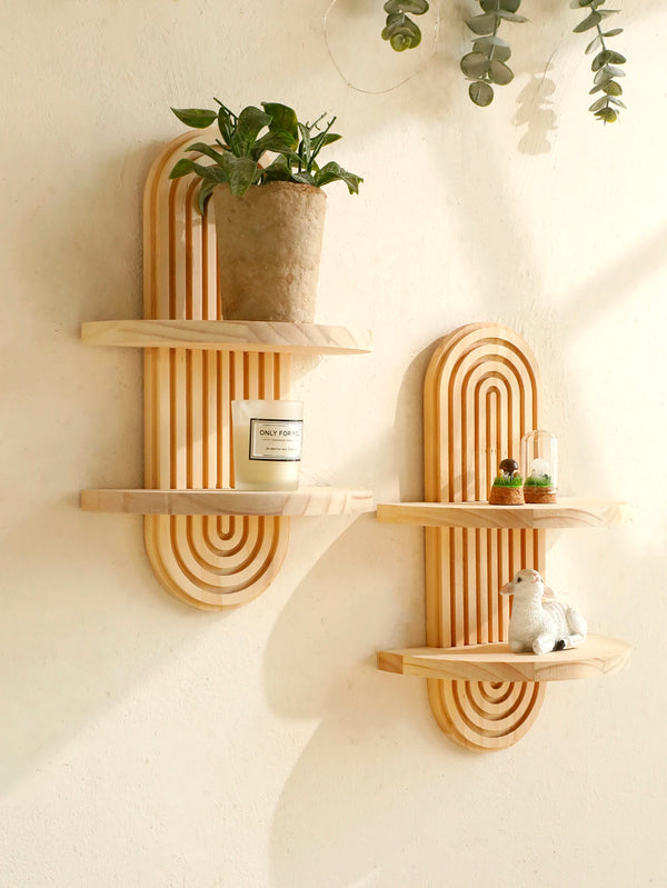 Boho style wooden wall shelves