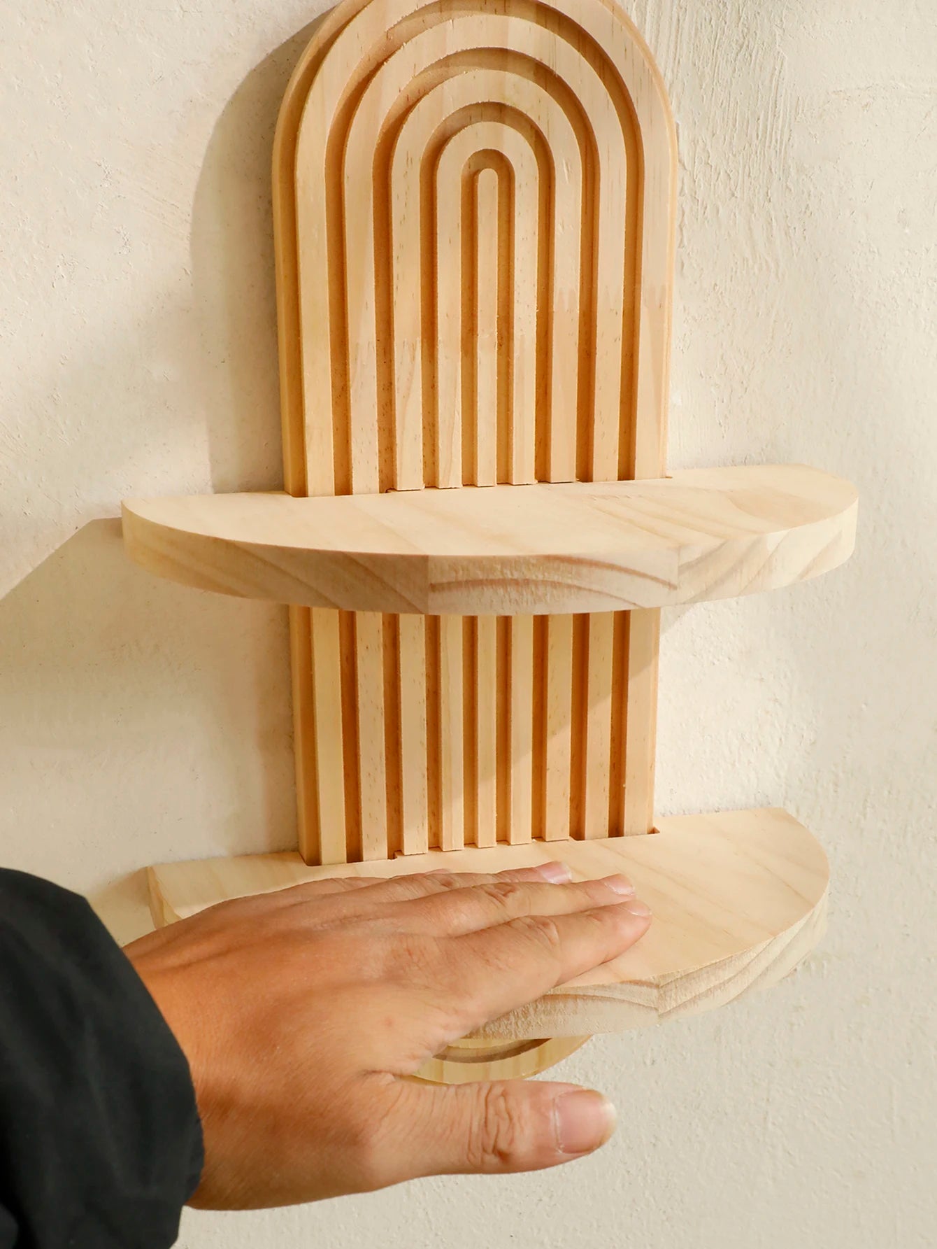 Boho style wooden wall shelves