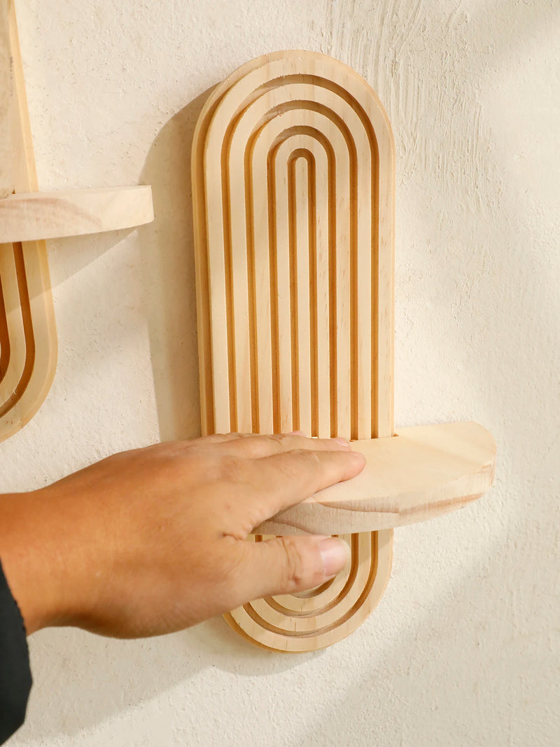 Boho style wooden wall shelves