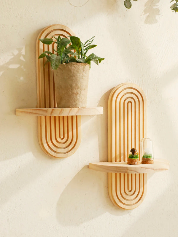 Boho style wooden wall shelves