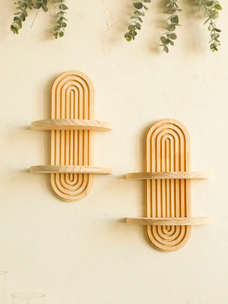 Boho style wooden wall shelves
