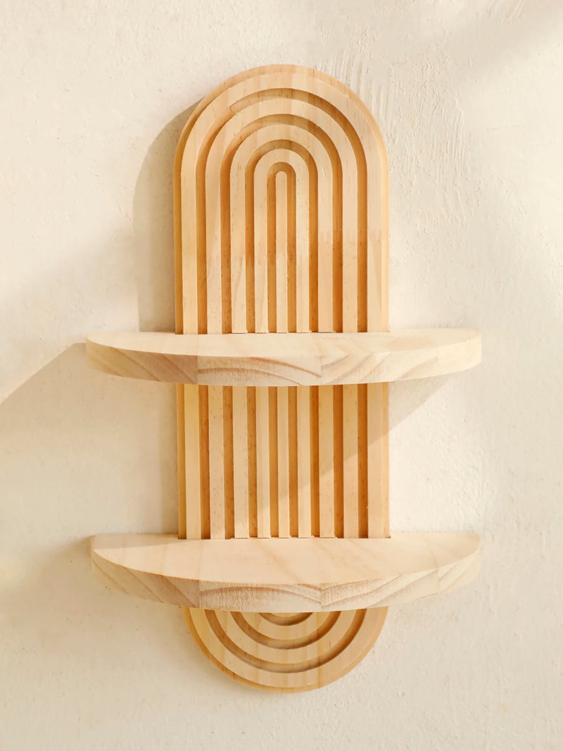 Boho style wooden wall shelves