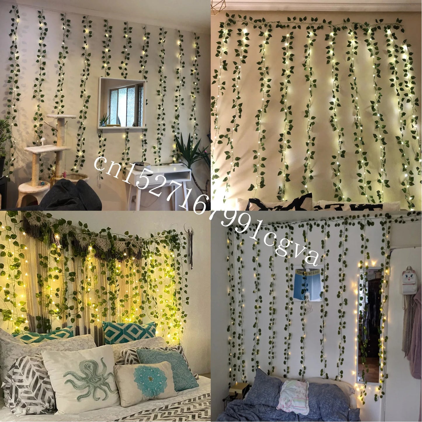 12 green fake leaves garland plant with LED